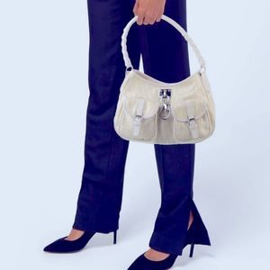 ✨ CHRISTIAN DIOR White-Cream, Oblique Canvas & Leather, Small  handbag